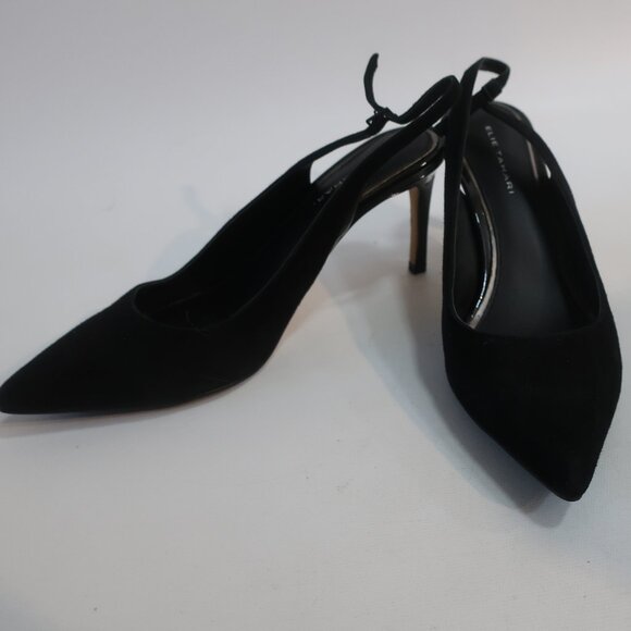 Womens Elie Tahari Black Suede Pointy Slingback Heels Pumps 38.5 US/8.5 - Picture 1 of 11